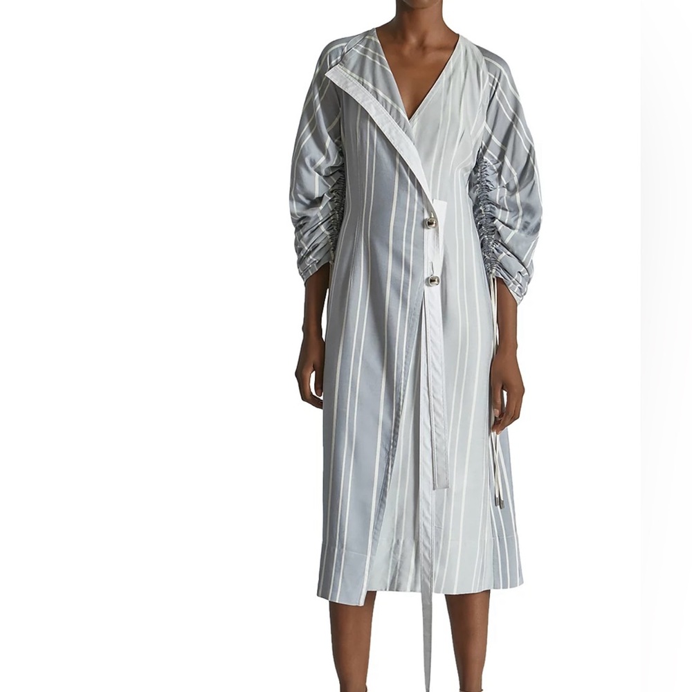 Yigal azrouel gray/white shadow striped wrap dress size 10